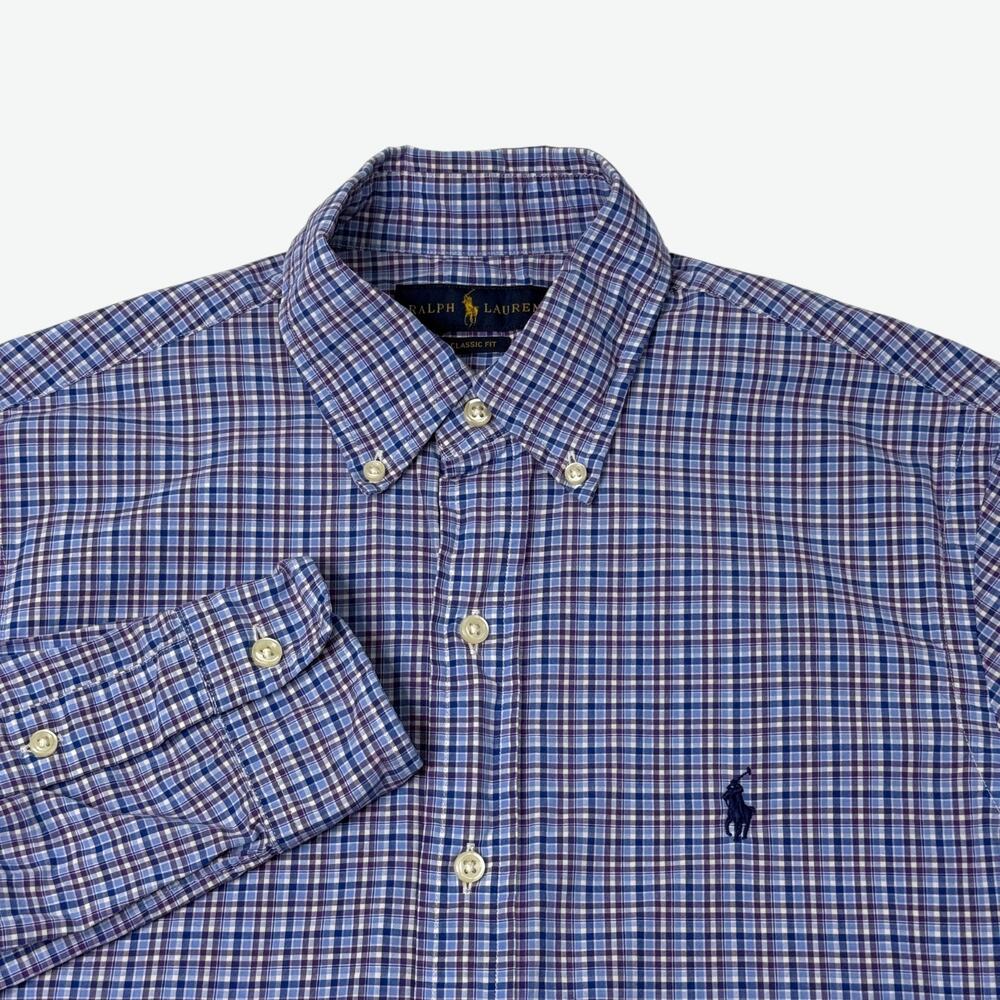 Ralph Lauren Classic Fit Button Down Shirt Mens Small Blue Plaid Cotton